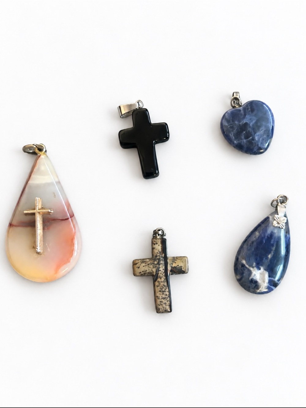 Assorted Blue and Black Stone Cross & Heart Pendants - Women Jewelry
